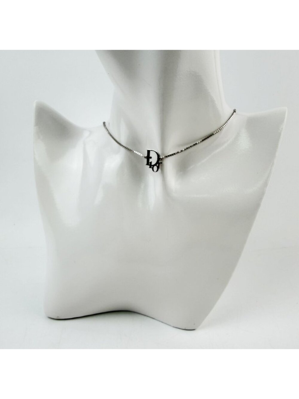 Dior Logo Venetian Chain Necklace Plated Silver Vintage